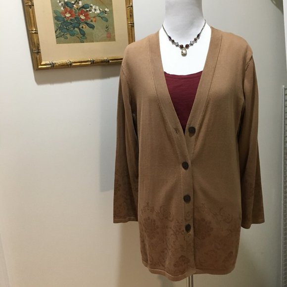 NWT 🎁 J. Jill Light Brown Y2K Baroque Cardigan - Picture 8 of 14